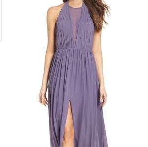 Vera Wang Illusion Plunge Chiffon Gown in Lavender